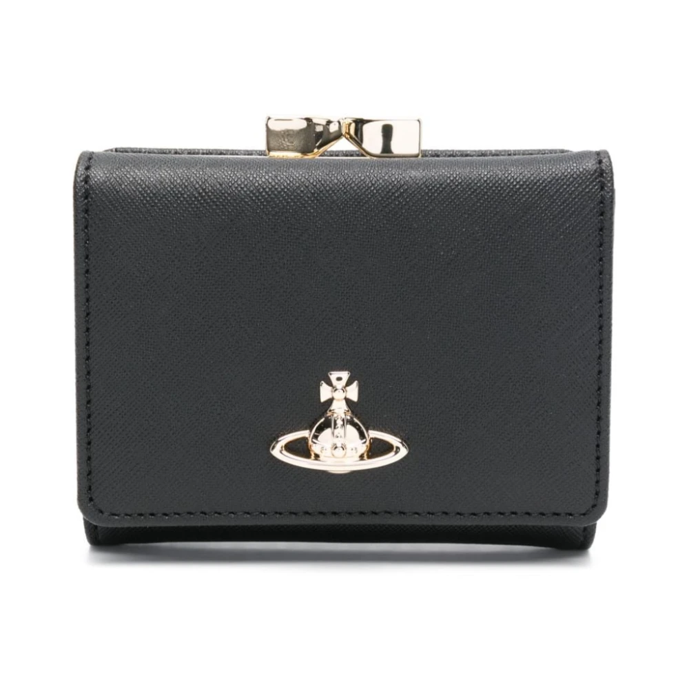 Vivienne Westwood Zwarte Tri-Fold Leren Portemonnee Black Dames