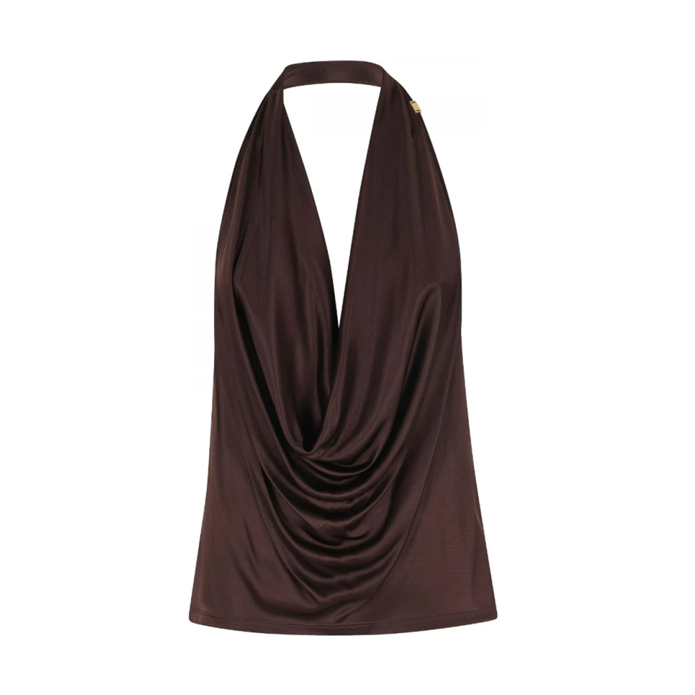 Elisabetta Franchi Women's Brown Sleeveless Tops, M, Halterneck Draped Top