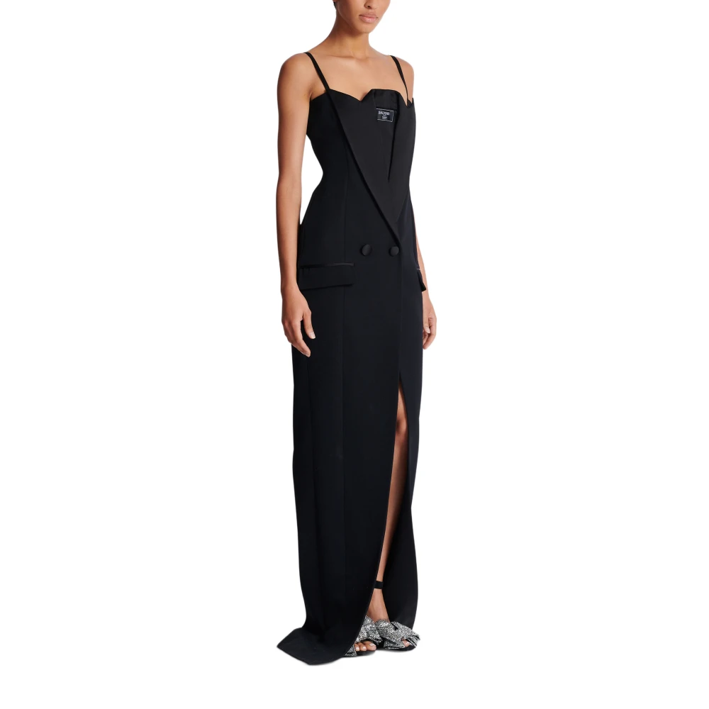 Balmain Lange bandjes graan de poudre jurk Black Dames