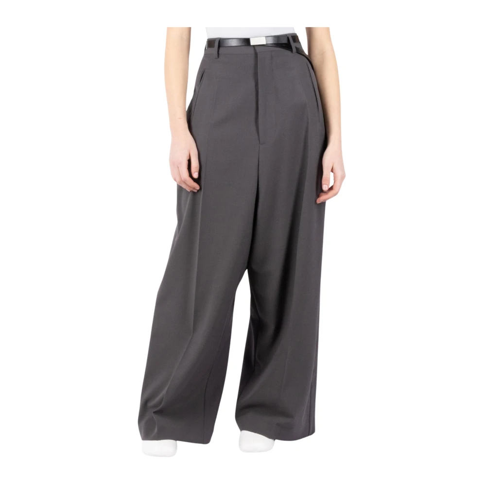 MM6 Maison Margiela Wijde Plooi Donkergrijze Broek Gray Dames