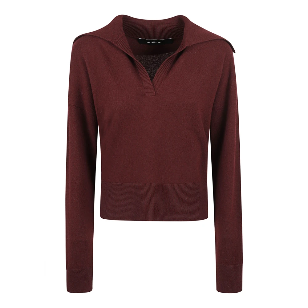 Federica Tosi Wijnrode Gebreide Polokraag Sweatshirt Brown Dames