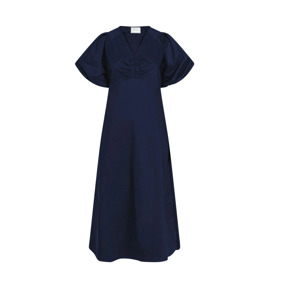 NEO NOIR Elegante Poplin Jurk met Gedrapeerd Detail Blue Dames
