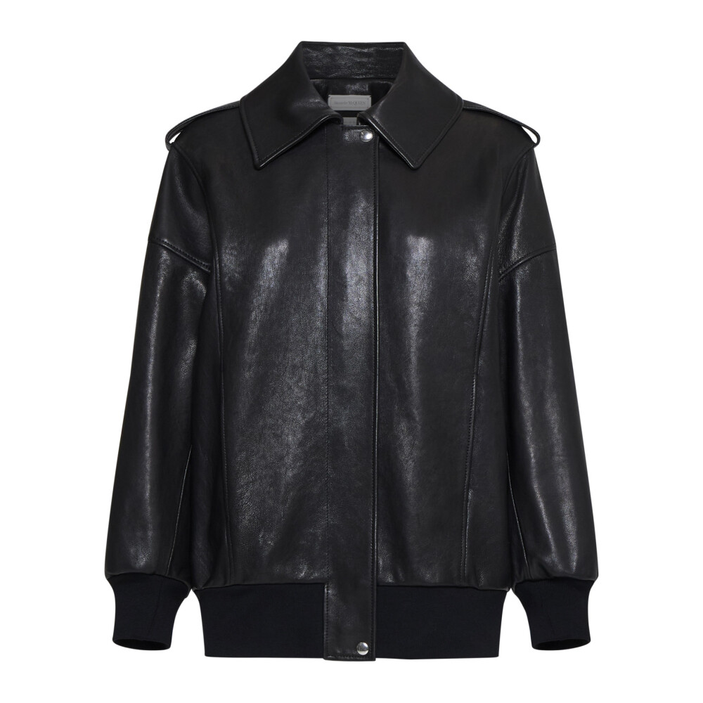 Black Aviator Style Leather Jacket Alexander McQueen Leather Jackets Miinto