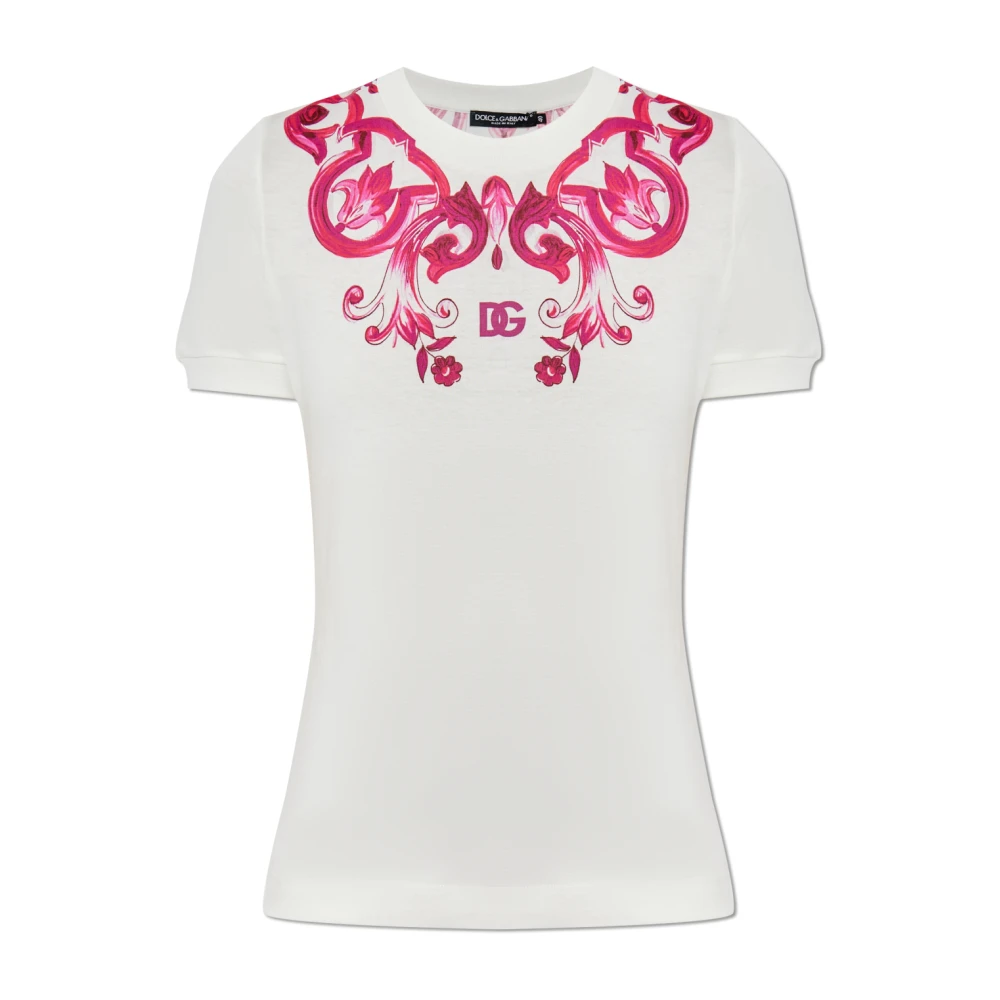 Dolce & Gabbana T-shirt met Majolica patroon White Dames