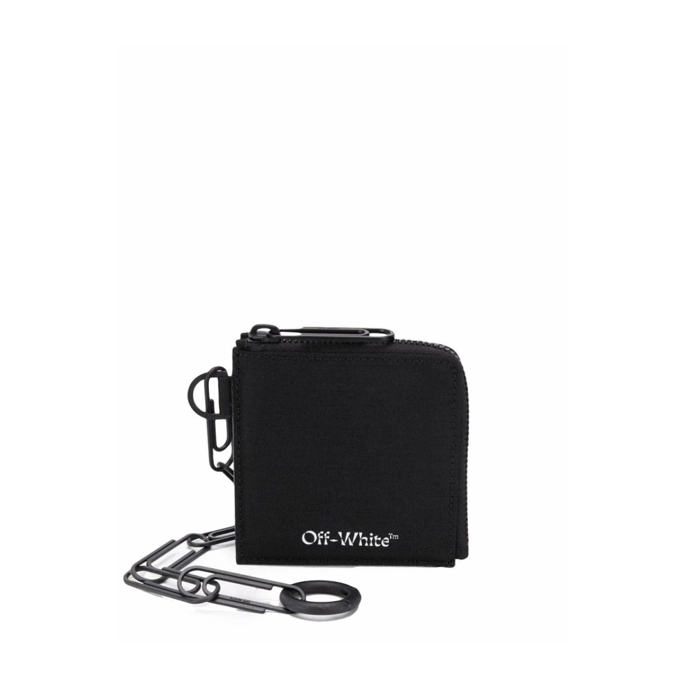 Off White Logo Dragkedja Plånbok Black, Herr