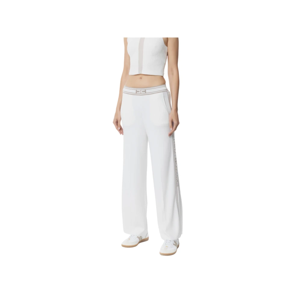 Elisabetta Franchi Aangepaste viscose broek met logodetail White Dames