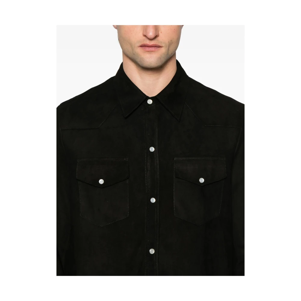 Salvatore Santoro Zwart leren bovenkleding met drukknoopsluiting Black Heren