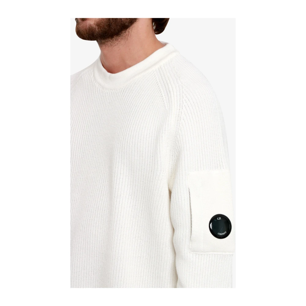 C.P. Company Witte Gebreide Katoenen Trui met Rits White Heren