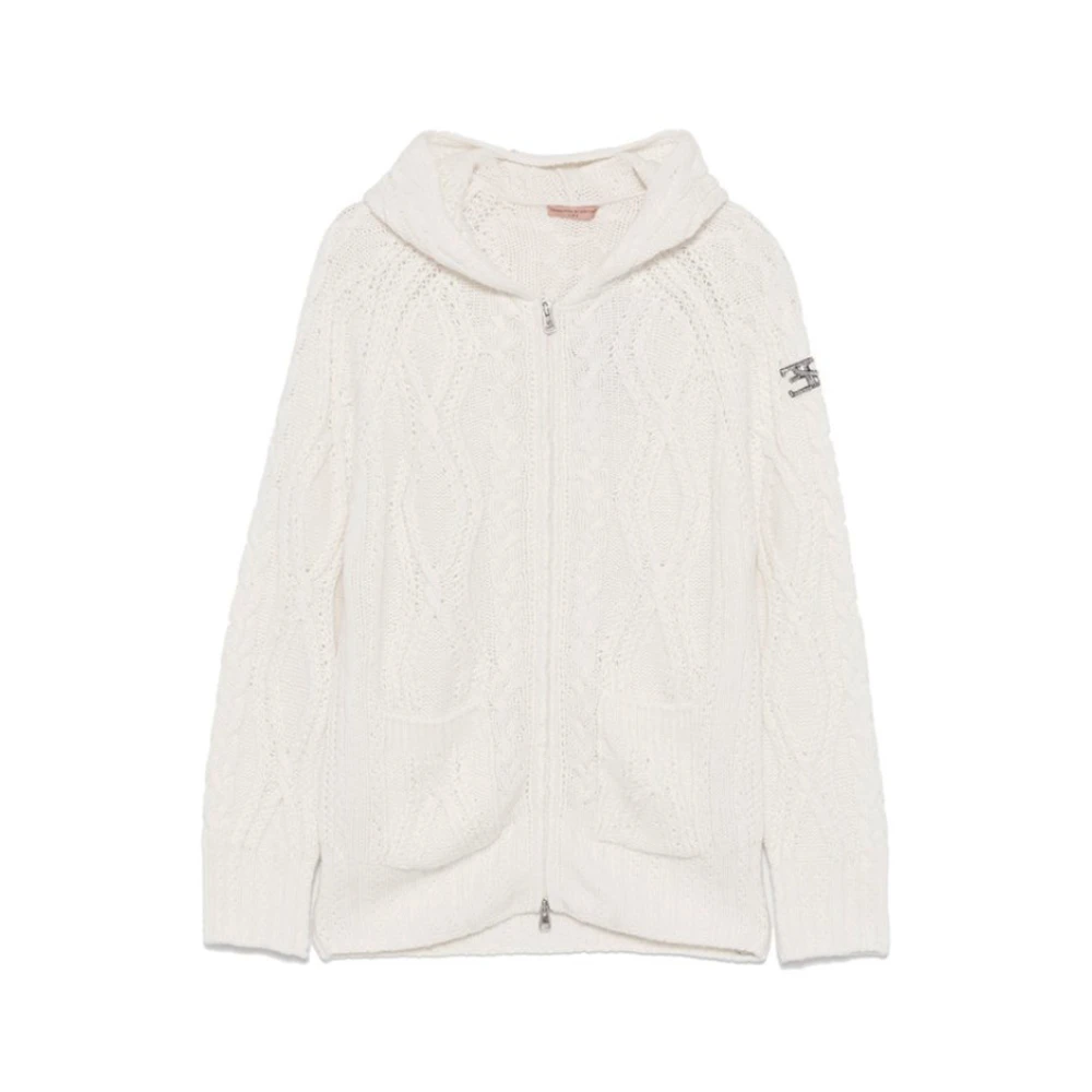 Ermanno Scervino Vit Stickad Dragkedja Hoodie White, Dam