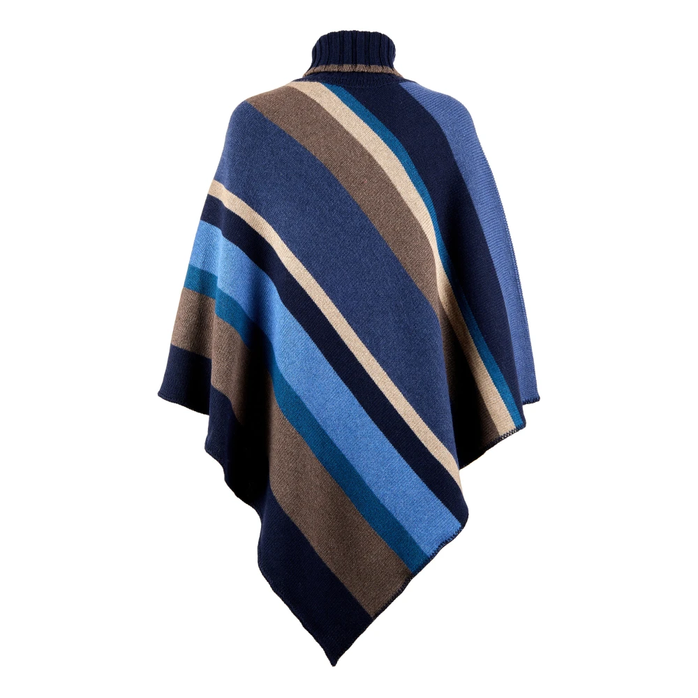 Gallo Blauwe hooggesloten poncho voor dames met veelkleurige strepen Multicolor Dames