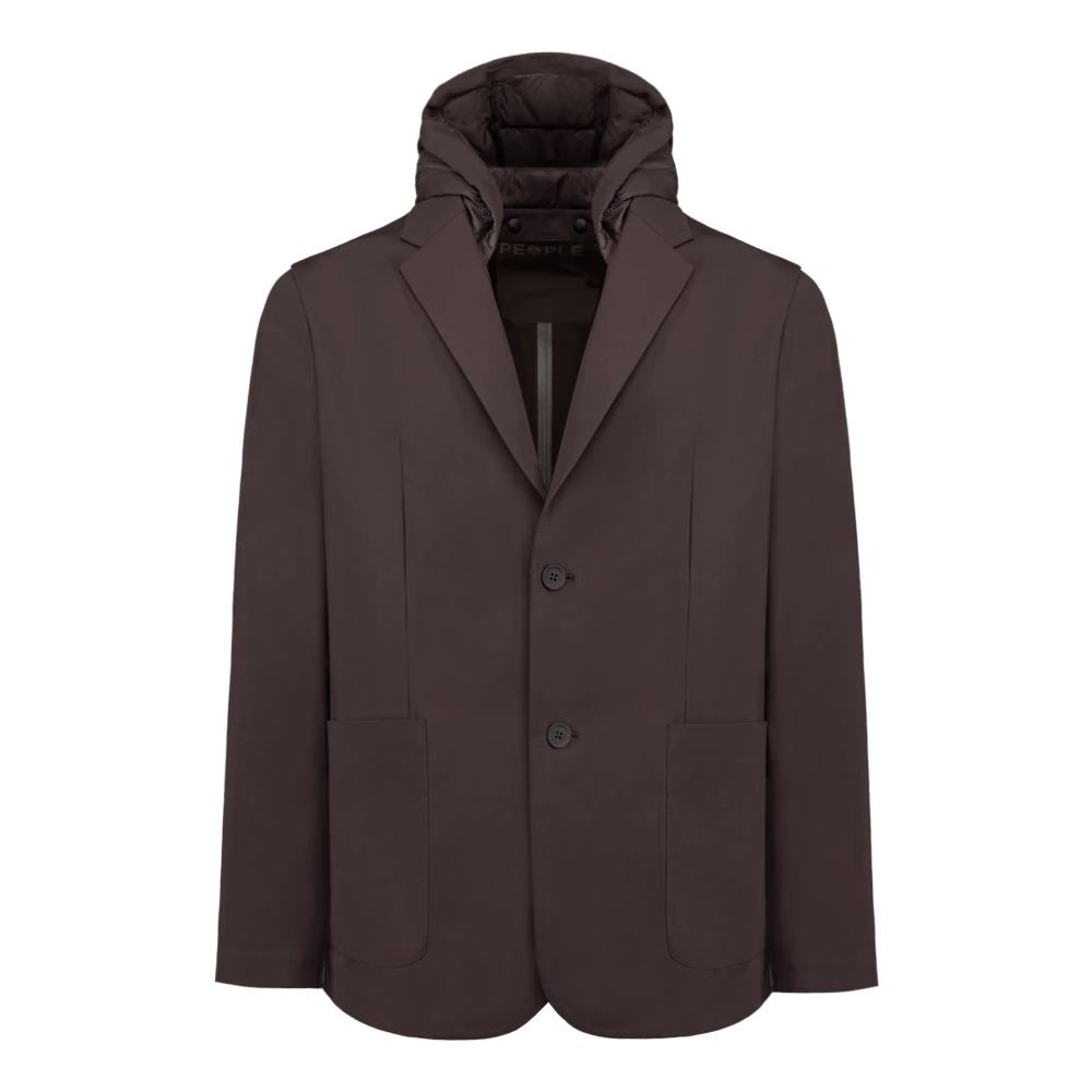 People of Shibuya Rubber Effect Twee-Knoop Technische Jas Brown Heren