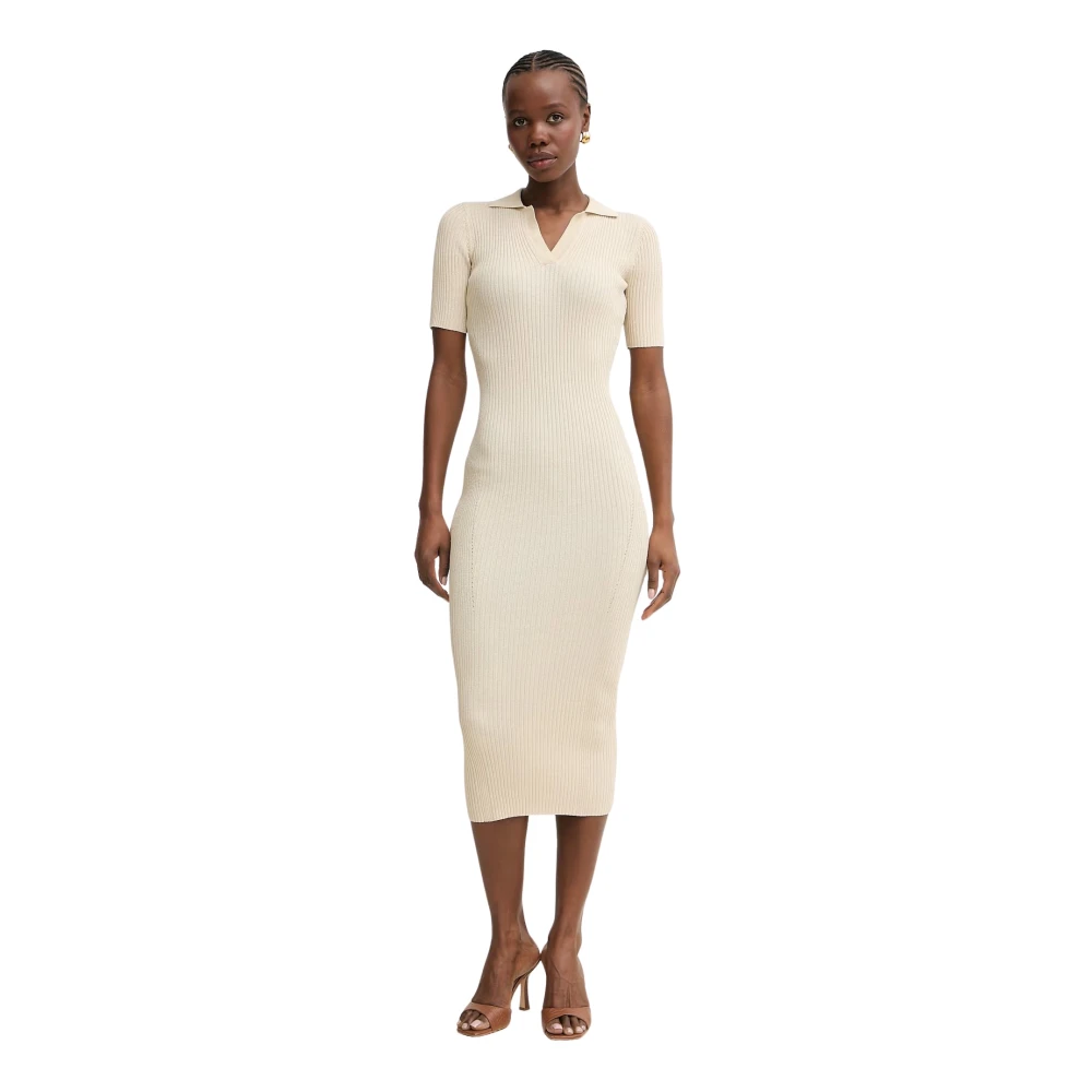 Fracomina Donna Beige - Abito Midi Polo In Maglia A Coste - Dresses - L