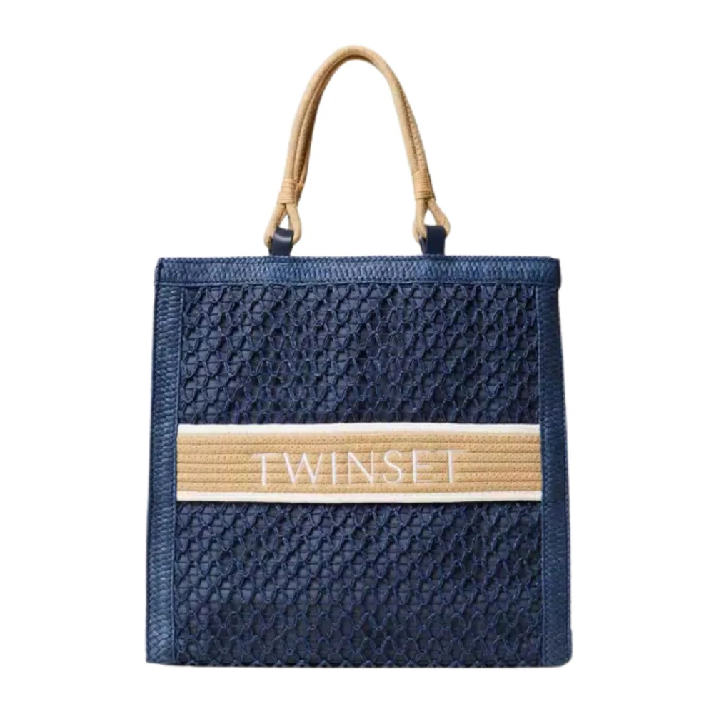 Twinset Blauwe geweven shopper tas Blue Dames