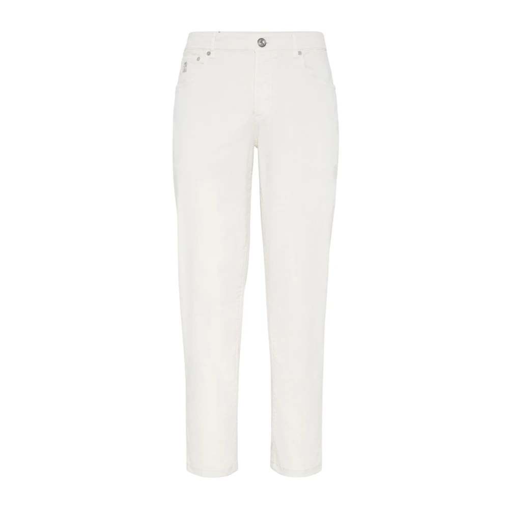 BRUNELLO CUCINELLI Witte Slim-Fit Jeans met Geborduurd Logo White Heren