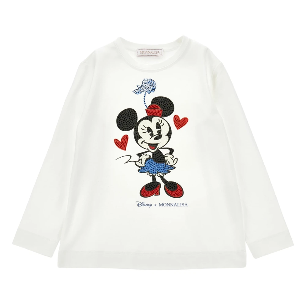 Monnalisa Girls Ivory Diamante Minnie T-Shirt In