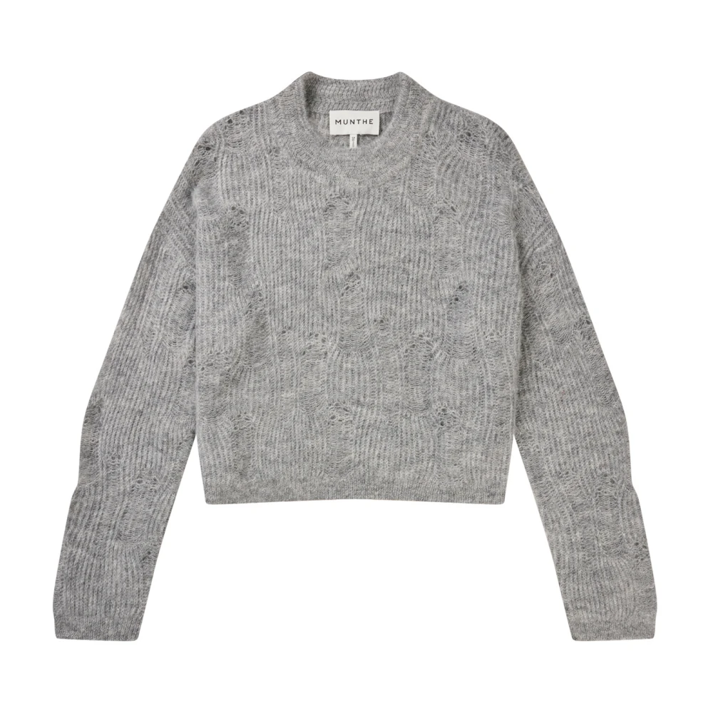 Munthe Zachte Trui met Kabelpatroon Gray Dames