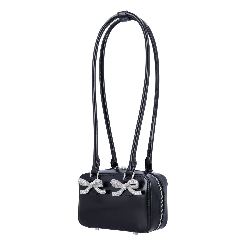 Self Portrait Zwarte leren schoudertas met Diamanté strikken Black Dames
