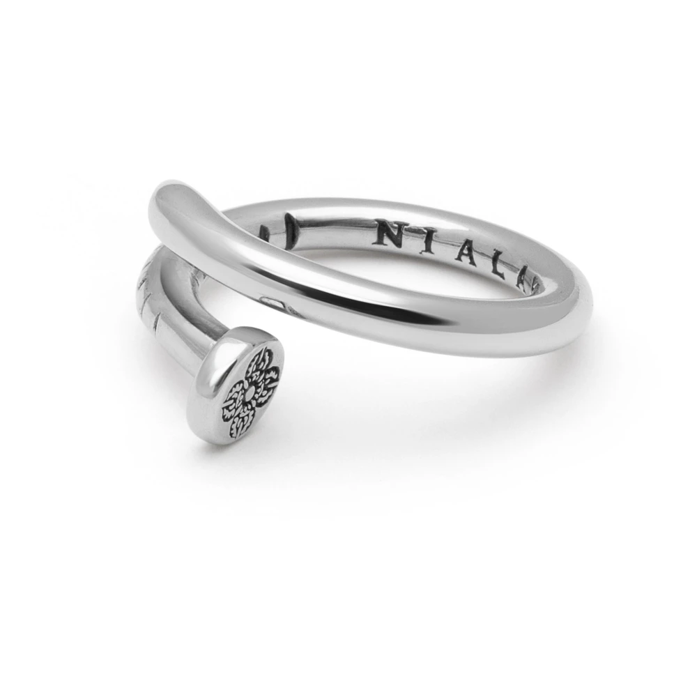Nialaya Men's Nail Ring with Dorje Engraving and Silver Finish Gray, Herr