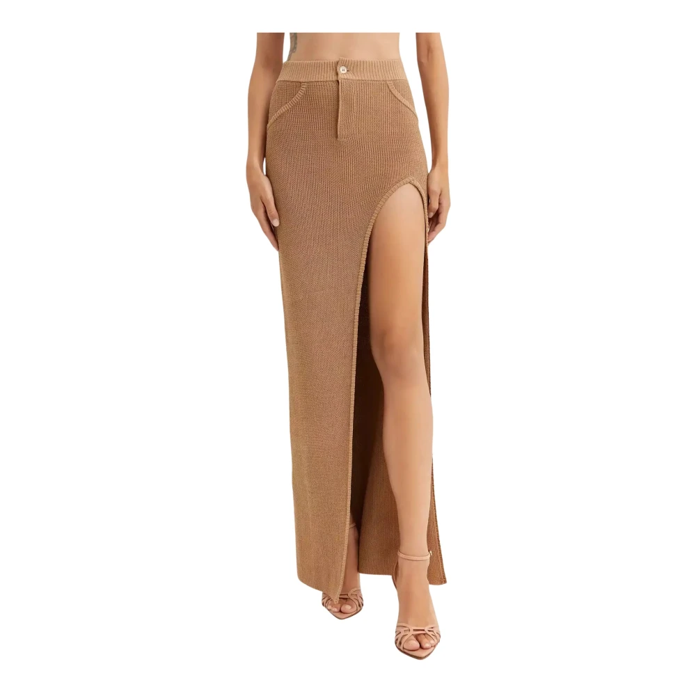 Aya Muse Bruine Gebreide Maxi Rok met Zijsplit Brown Dames