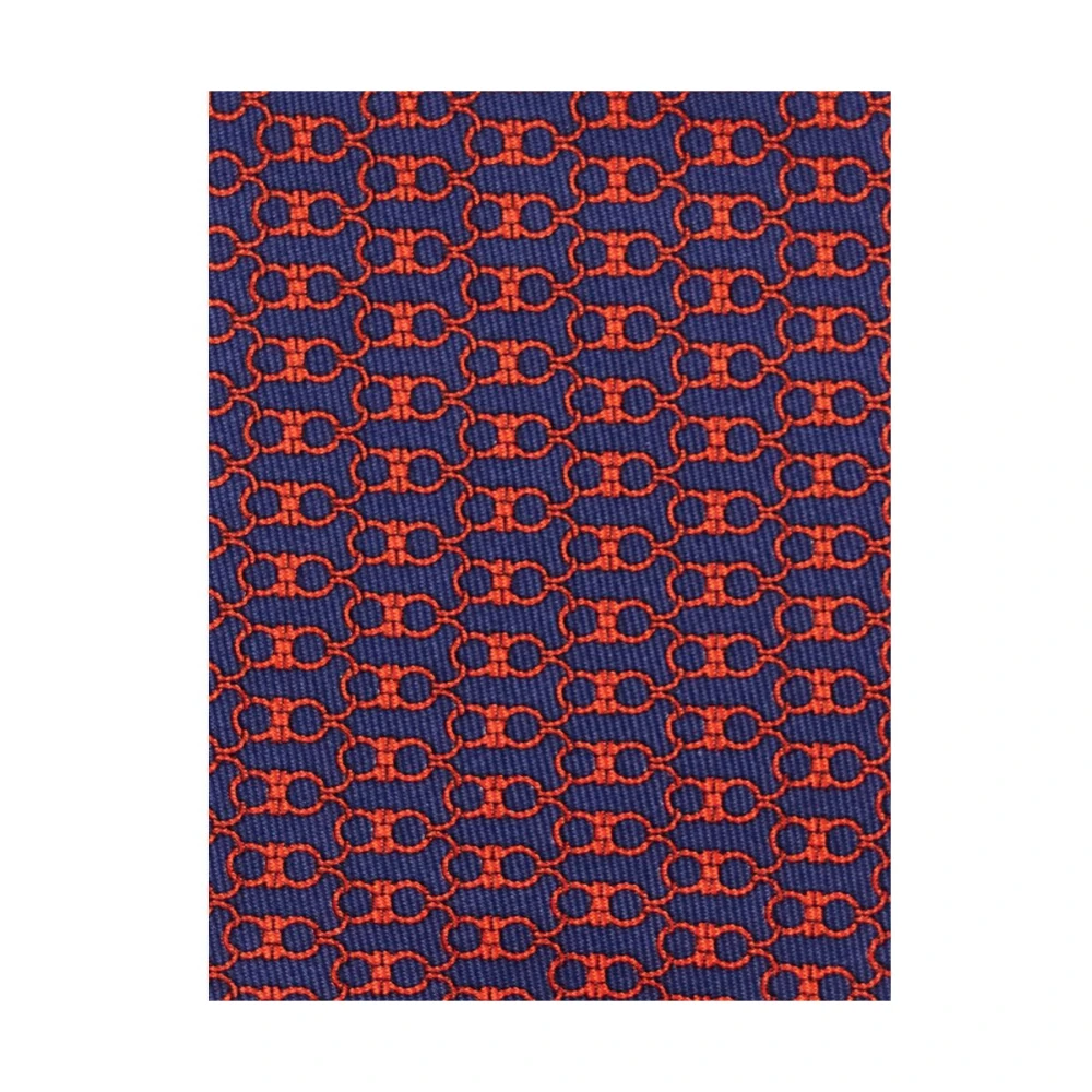 Salvatore Ferragamo Navy Blauw Rood Zijden Jacquard Stropdas Multicolor Heren