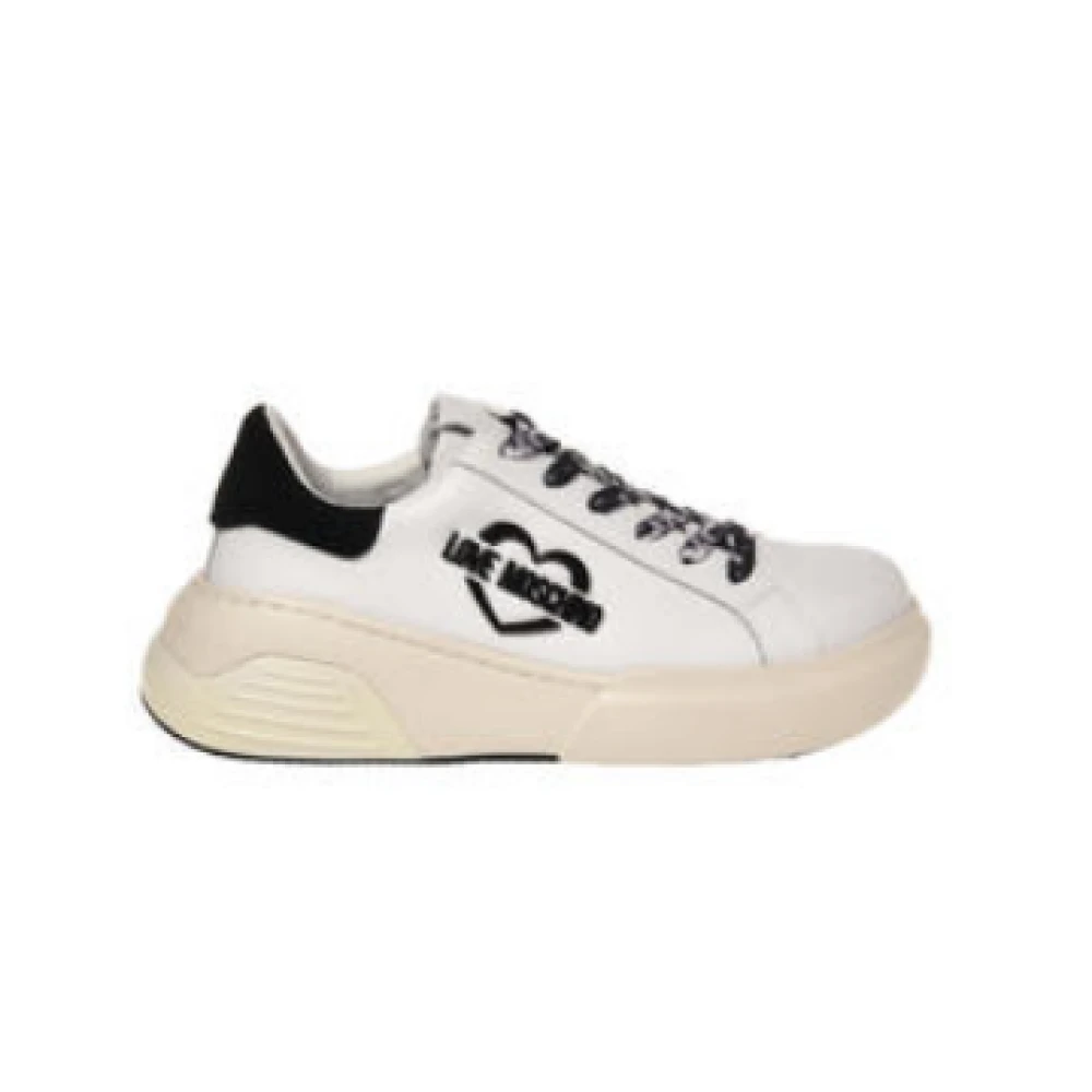Love Moschino Women's White Heart Logo Glitter Sneakers