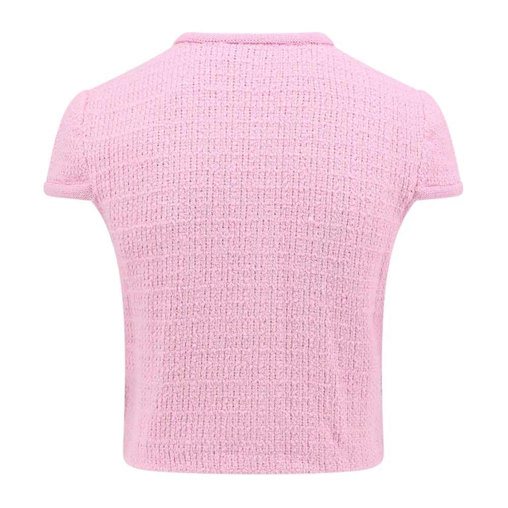 Self Portrait Roze Crew-Neck Topwear met Drukknoopsluiting Pink Dames