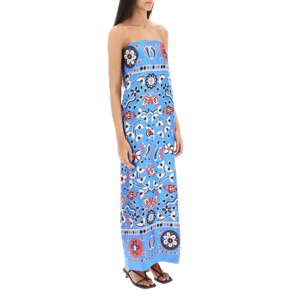TORY BURCH Zijden maxi-jurk met abstract motief Blue Dames