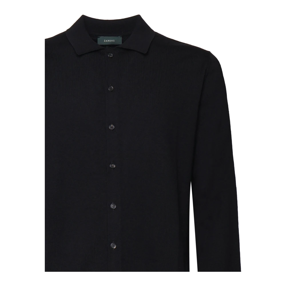 Zanone Blauwe Wol Knoopshirt Blue Heren