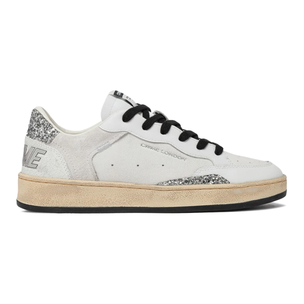 Crime London Women's White Leather Sneakers With Glitter Details