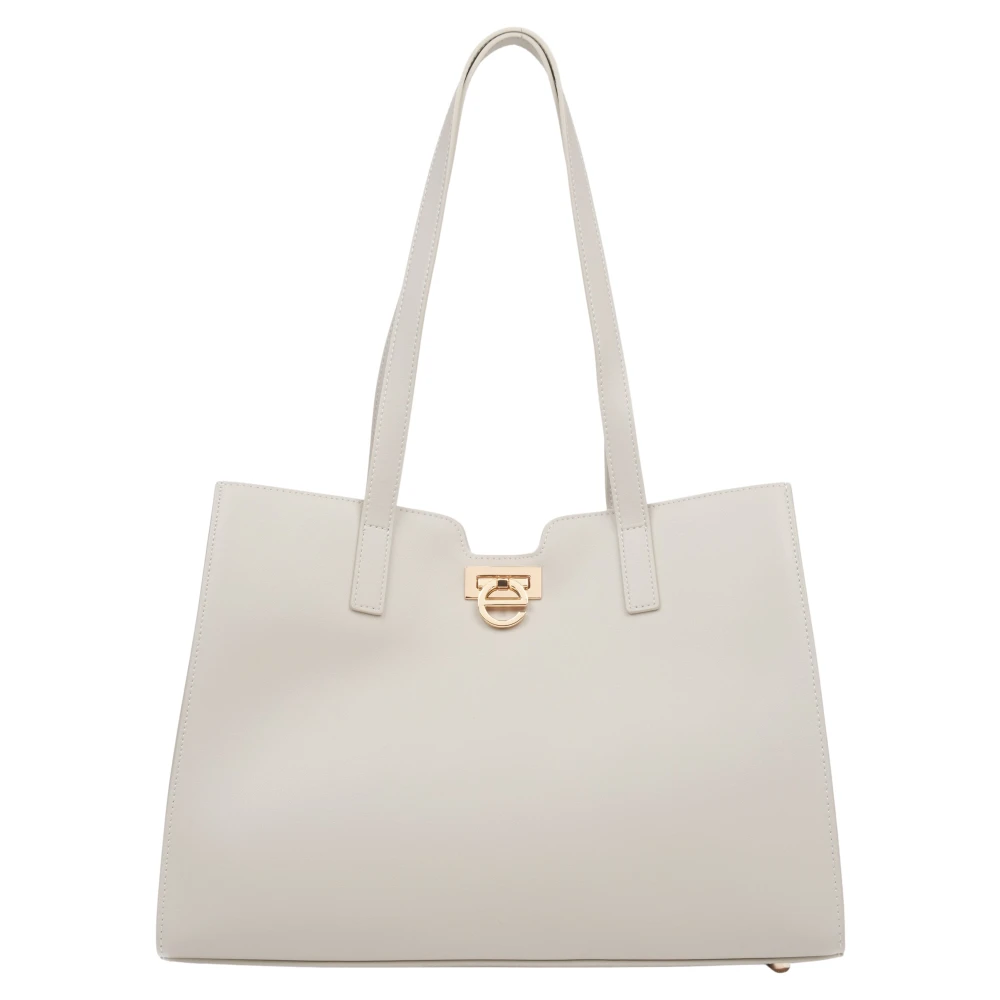 Estro Dames Licht Beige Leren Shopper Tas met Gouden Hardware Er00115798 Beige Dames