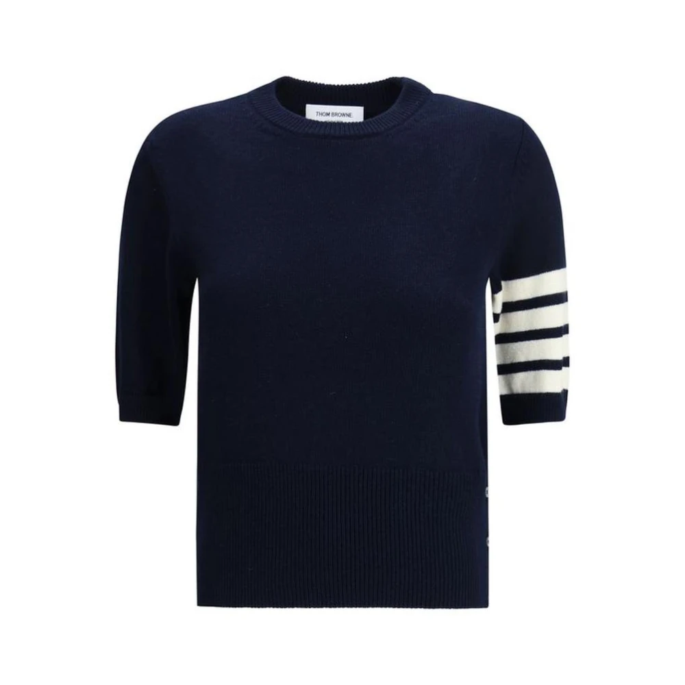 Thom Browne Women's Blue Fleece Wool Sweatshirt With Ribbed Cuffs