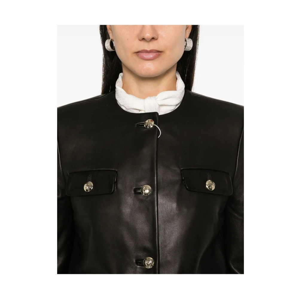 Anine Bing Zwart leren bovenkleding met gouden knopen Black Dames