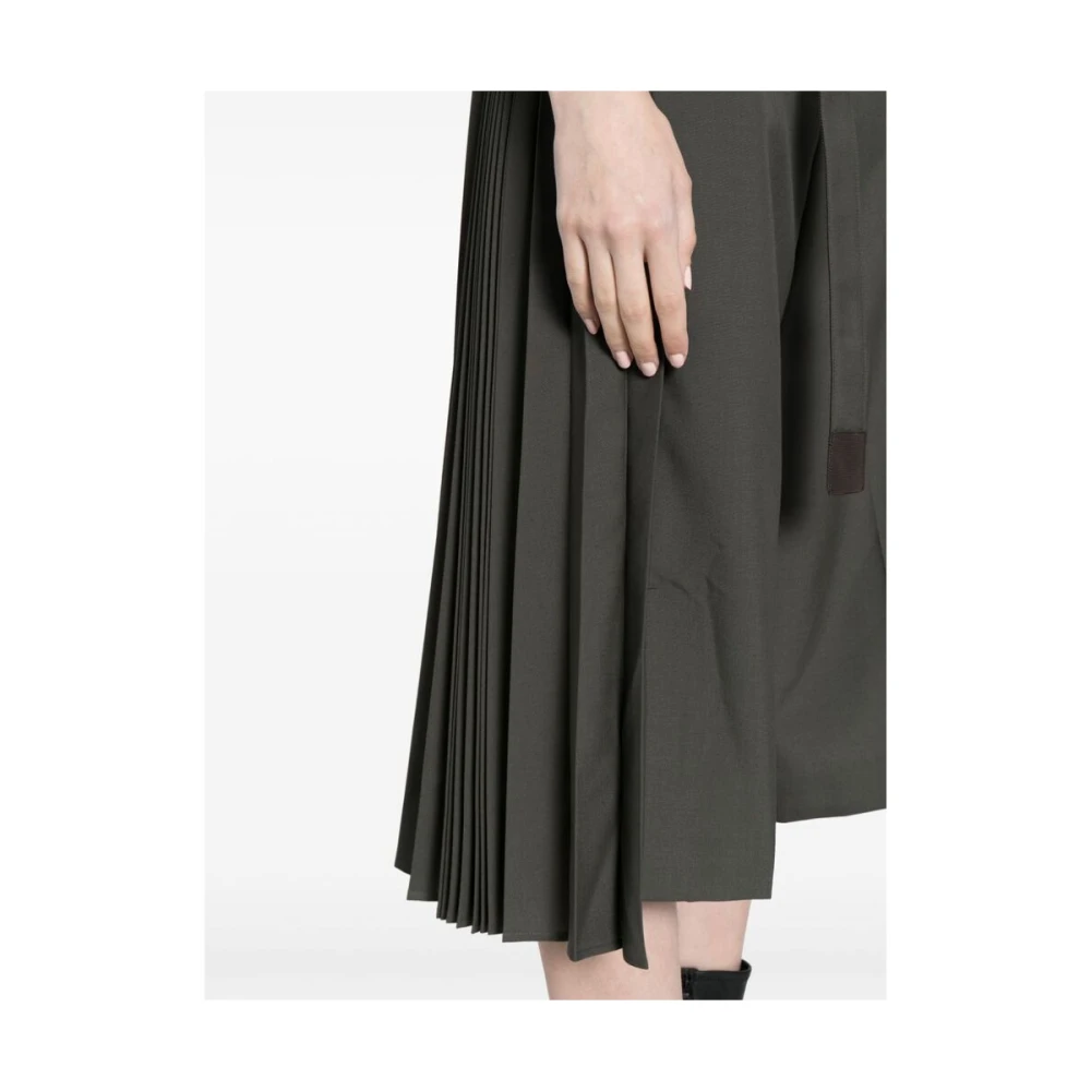 Sacai Khaki Geplooide Wijde Pijp Broek Green Dames