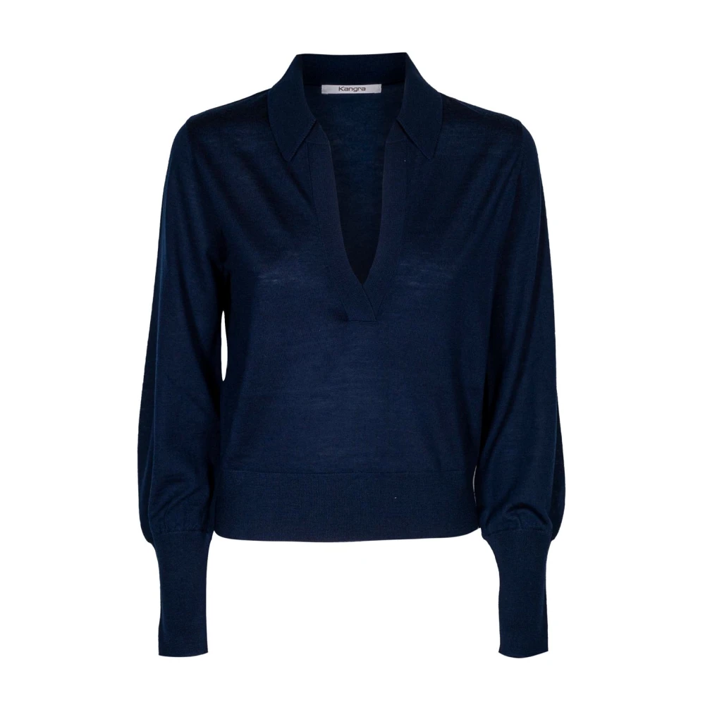 Kangra Merino wollen dames polotrui Blue Dames