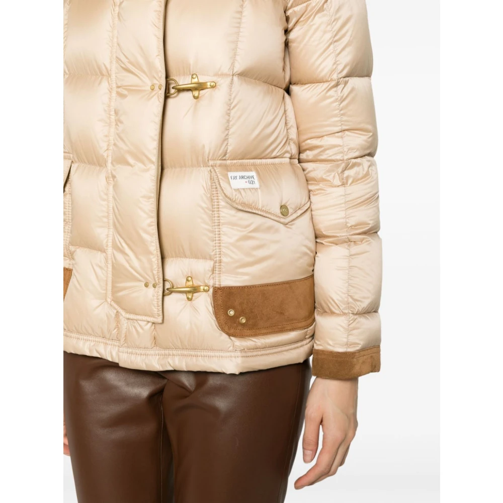 Fay Gewatteerde Beige Jas met Leren Afwerking Beige Dames