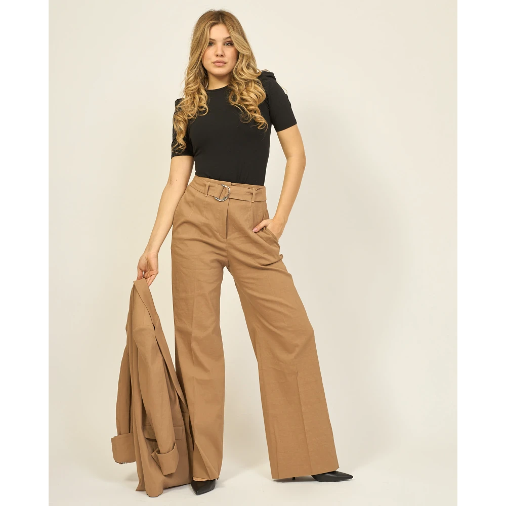 Boss Beige Relaxte Pasvorm Hoge Taille Broek Beige Dames