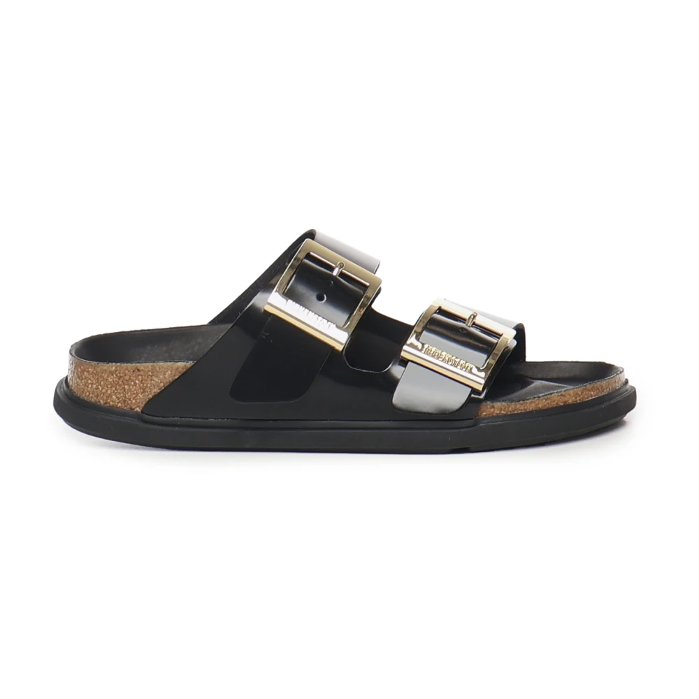 Birkenstock Women's Black Sliders, 6 Uk, Leather Sandals With Buckles