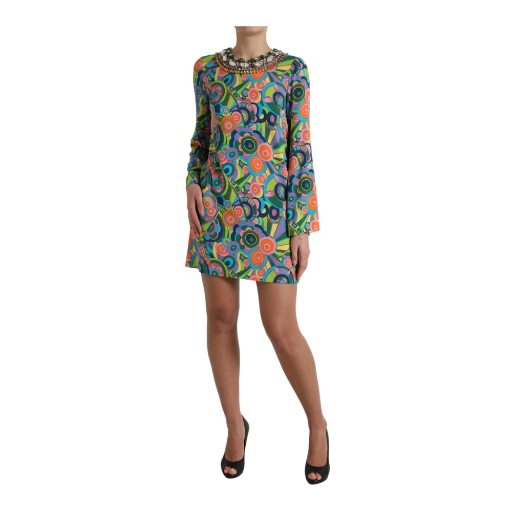 Dolce & Gabbana Multicolor Geometriskt Tryck Kristalldekorerad Miniklänning