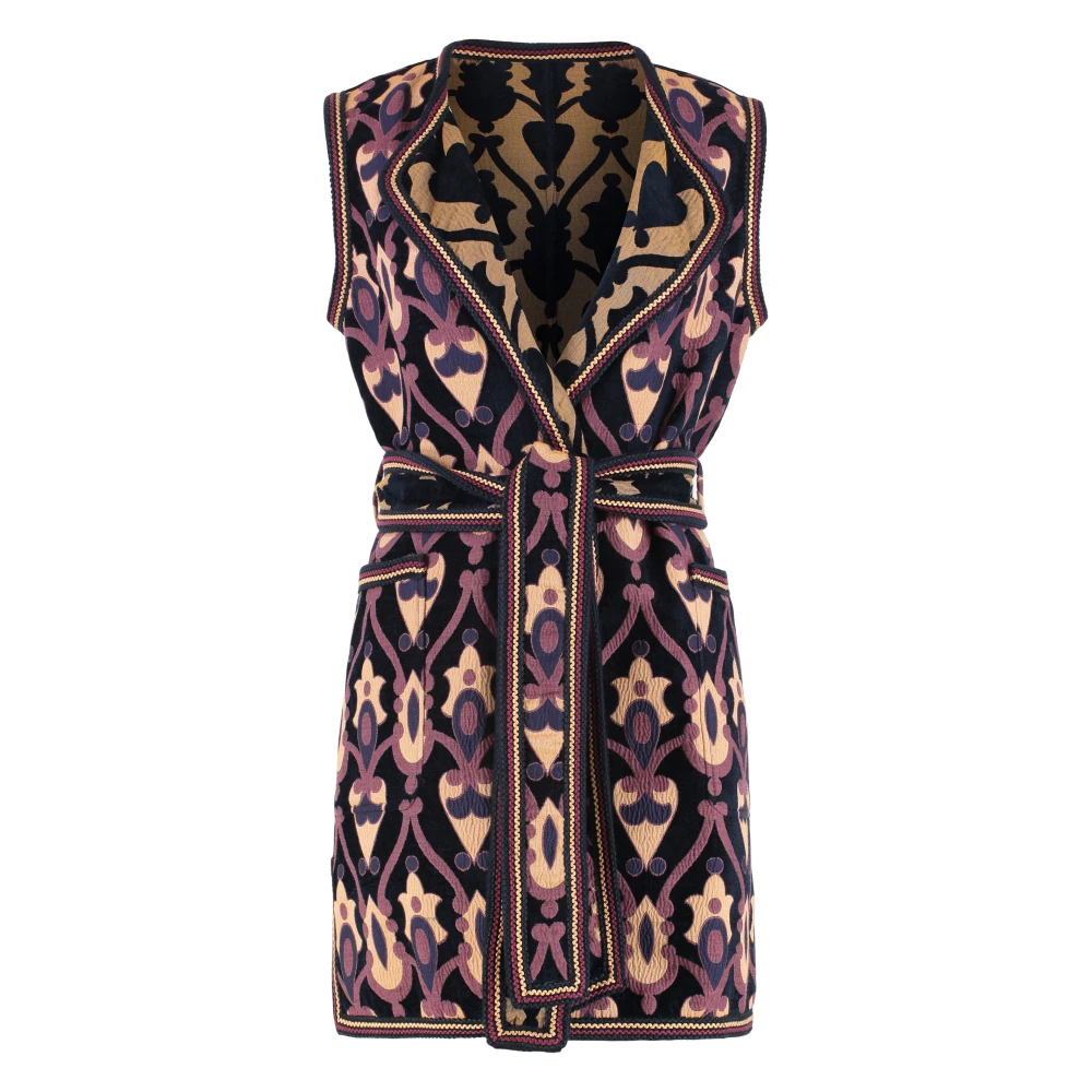 Etro Multicolor Waistcoats, Female, S, Long Reversible Chenille Jacquard Waistcoat
