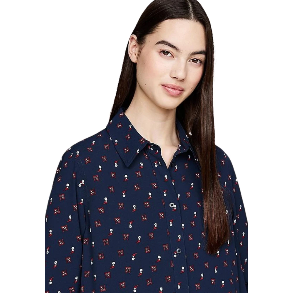 Tommy Hilfiger Blauwe Bloemenoverhemdjurk Blue Dames