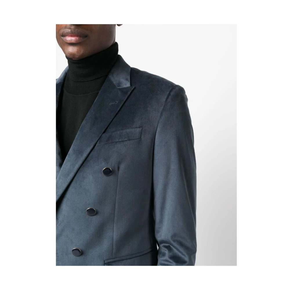 Reveres 1949 Blauwe Velours Dubbelrij Blazer Blue Heren