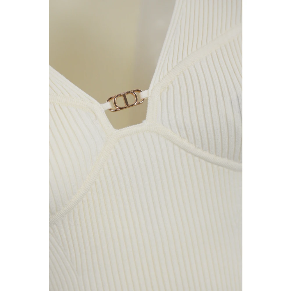Twinset Geribbelde trui met metalen ovaal detail White Dames