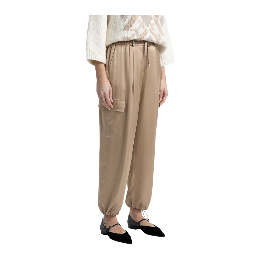 PESERICO Viscose satijnen baggy cargobroek Brown Dames