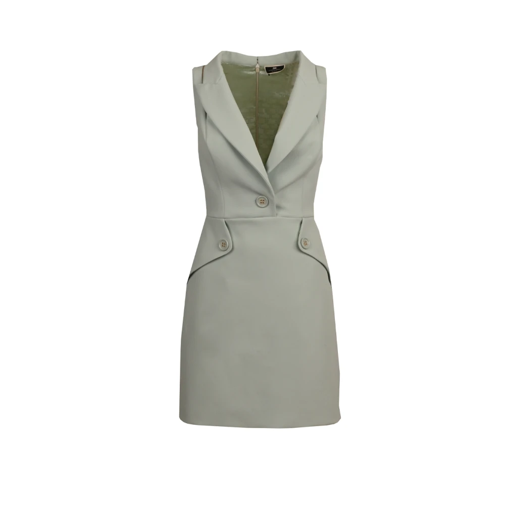Elisabetta Franchi Stretch crêpe jurk met tule inzetstukken Blue Dames