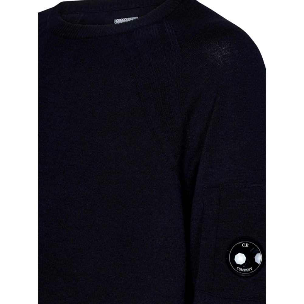 C.P. Company Merino Wol Ronde Hals Gebreide Trui Blue Heren