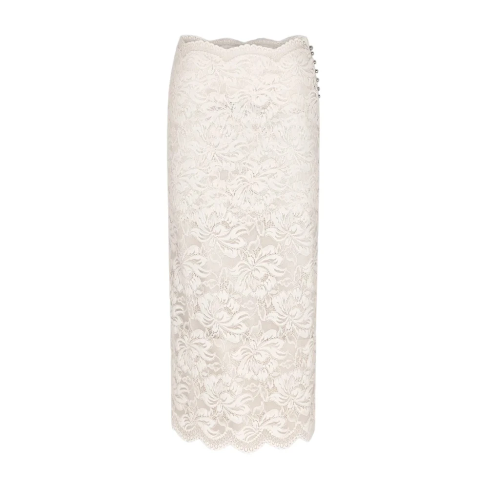 Paco Rabanne Elegante Kant Midi Rok White Dames