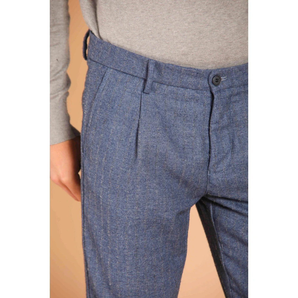 Mason's Gestreepte Carrot Fit Flanellen Chino Broek Blue Heren