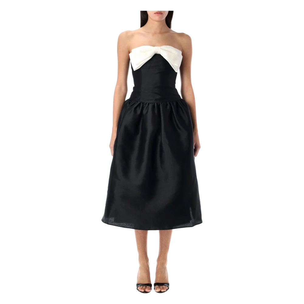 Self Portrait Contrast Bow Taffeta Midi Jurk Black Dames