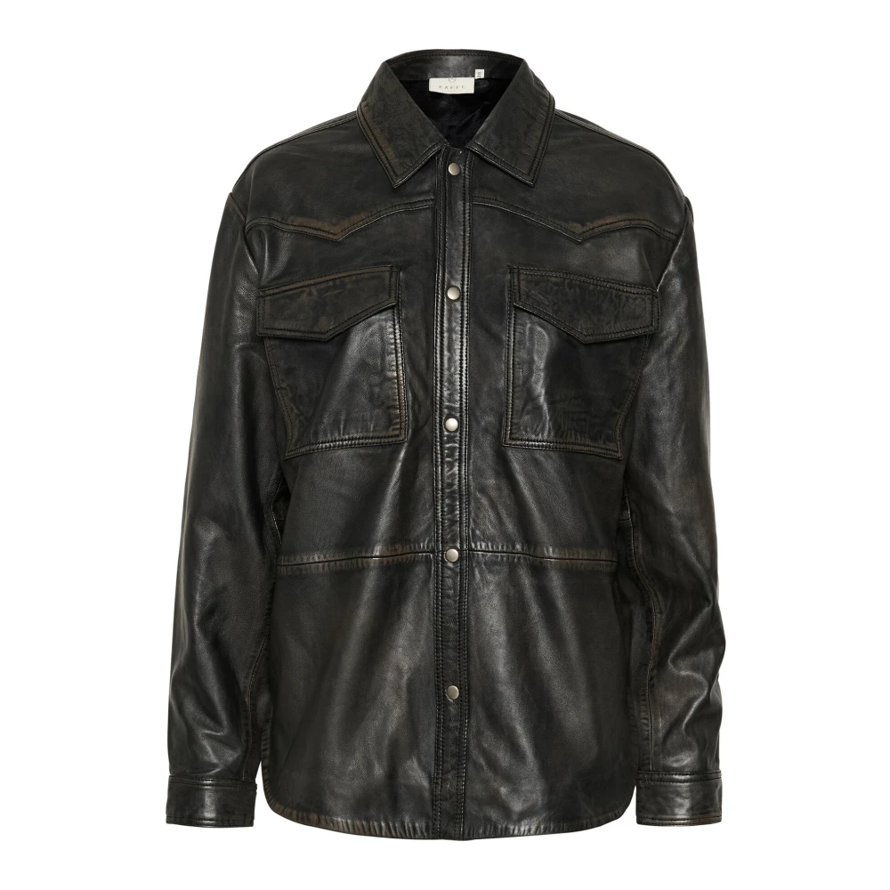Kaffe Zwart Gewassen Leren Overhemdblouse Brown Dames
