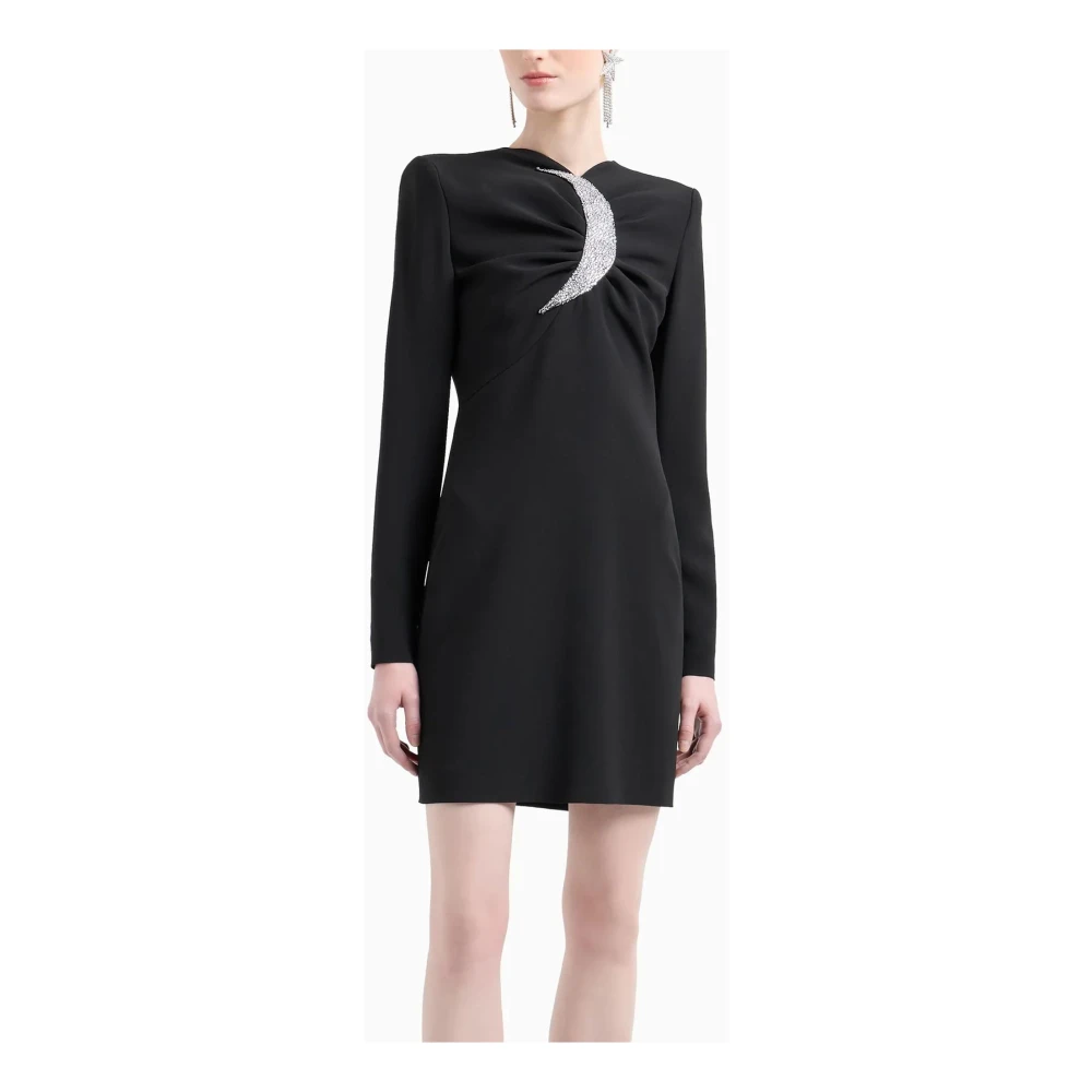 Emporio Armani Zwarte Gedrapeerde Cady Crepe Jurk Black Dames